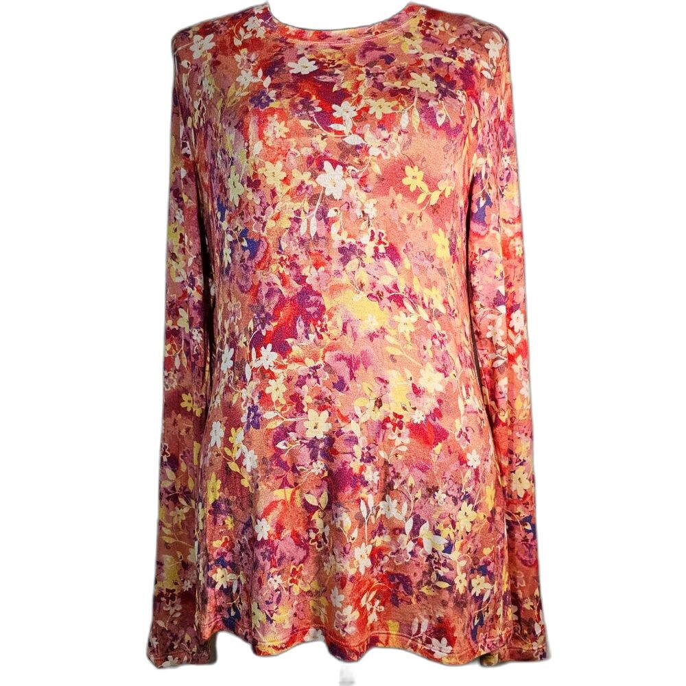 BCBGMAXAZRIA Gorgeous Floral Rayon Long Sleeve T-Shirt sz M
